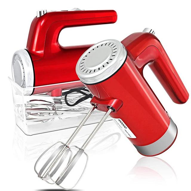 I00000 5-Speed Hand Mixer Electric, 400W Turbo Handheld Kitchen Mixer with Storage Case and 6 Stainless Steel Attachments(2 Beaters, 2 Dough Hooks and 2 Whisk), Red
