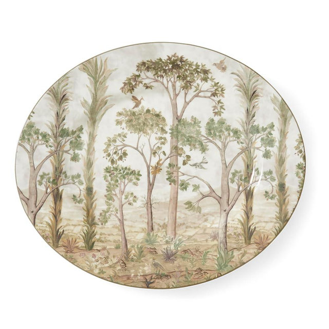Spode Kit Kemp 14" Tall Trees Oval Serving Platter | Enchanted Forest Design | Porcelain | Dishwasher, Microwave, and Freezer Safe | Ideal for Salad, Snacks, and Appetizers | Home & Gathering Use