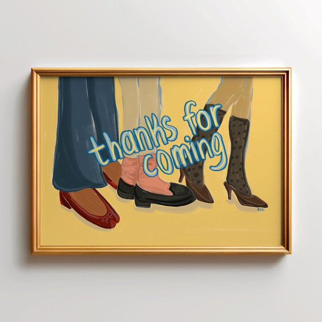 Thanks for Coming- Retro Shoes Illustration, Whimsical Thank You Poster, Colorful Wall Art, Playful Event Decor, Vintage-Inspired Print