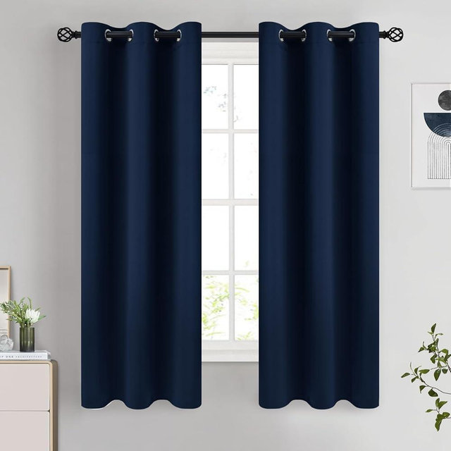 COSVIYA Curtains 63 inch Length 2 Panels Grommet Room Darkening,Thick Polyester Light Blocking Insulated Thermal Navy Blue Curtain Drapes for Bedroom/Living Room,38x63 inches