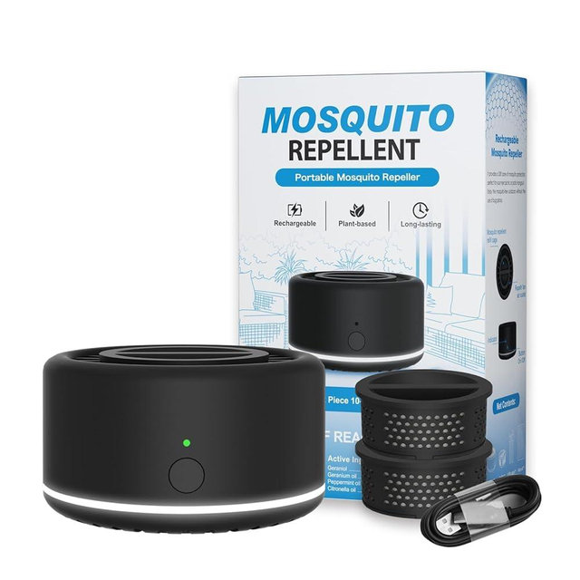 Mosquito Repellent Outdoor Patio Rechargeable Portable Insect Repeller Indoor 30 ft Mosquito-Free Protection Bug Repellent Device Camping Hiking Outing 2 Refills (Black)