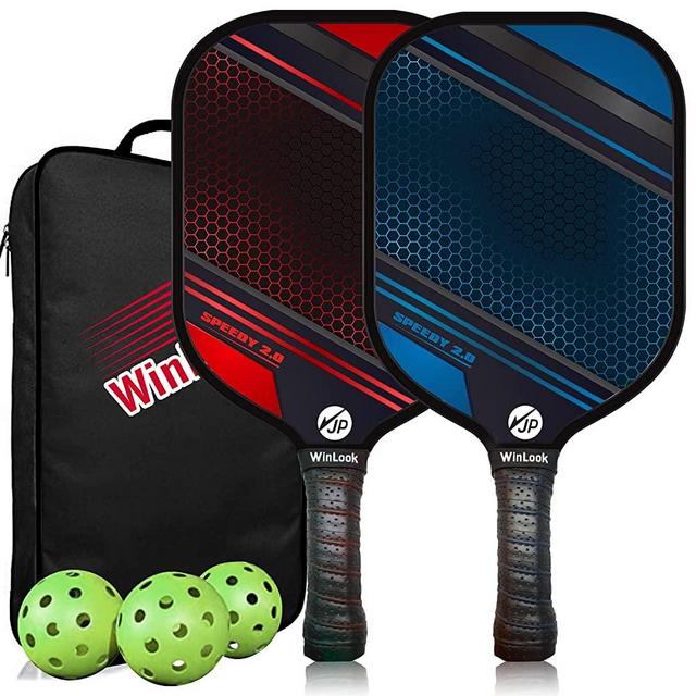 JP WinLook Pickleball Paddles Set - Pickleball Set of 2 Graphite Rackets for Women & Men with 3 Pickleball Balls for Indoor or Outdoor Play. Pickleball Set - 2 Racquets, 3 Pickleballs, 1 Bag