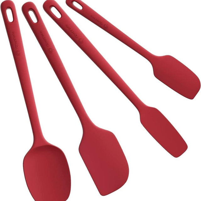 ChefAide 4 Pieces Silicone Spatula Set, Food Grade Rubber Spatula, Upgrade Strong Handle with Ergonomic Grip, Heat Resistant Up to 600°F for Nonstick Cookware, Cooking