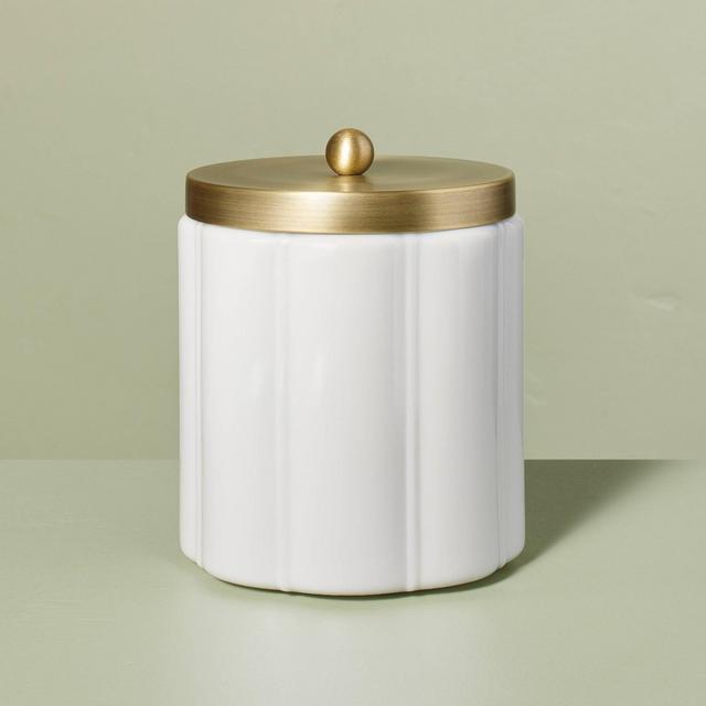 Large Milk Glass Bath Canister with Metal Lid White/Brass - Hearth & Hand™ with Magnolia