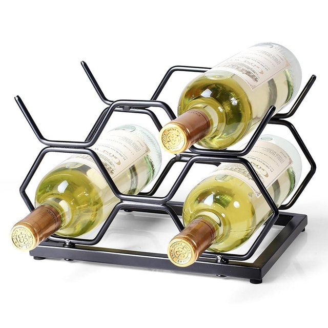 Drincarier Countertop Wine Rack - 5 Bottle Freestanding Modern Gold Metal Small Wine Rack - Tabletop Wine Holder Stand for Cabinet, Pantry, Wine Bottle Storage (J-5 Bottles Black)