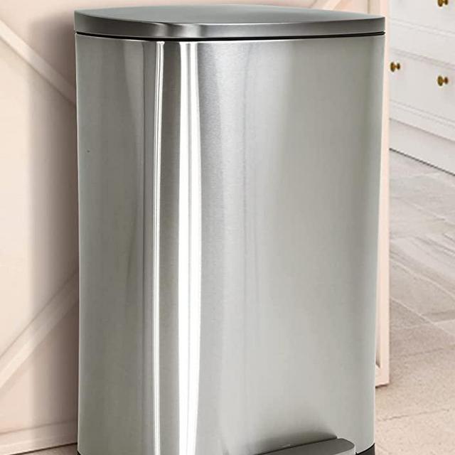 50 Liter / 13 Gallon Kitchen Trash Can with Lid, Stainless Steel Trash Can with Foot Pedal and Plastic Inner Bucket, Fingerprint-Resistant Soft Close Lid Garbage Can, Odor Proof and Hygienic