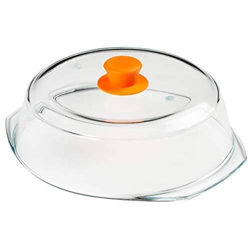 Bezrat Microwave Tall Glass Plate Cover | Splatter Guard Lid with Easy Grip Silicone Handle Knob | 100% Food Grade | BPA Free and Dishwasher Safe | Fits Plates and Bowls 10 x 3 inches (Orange)