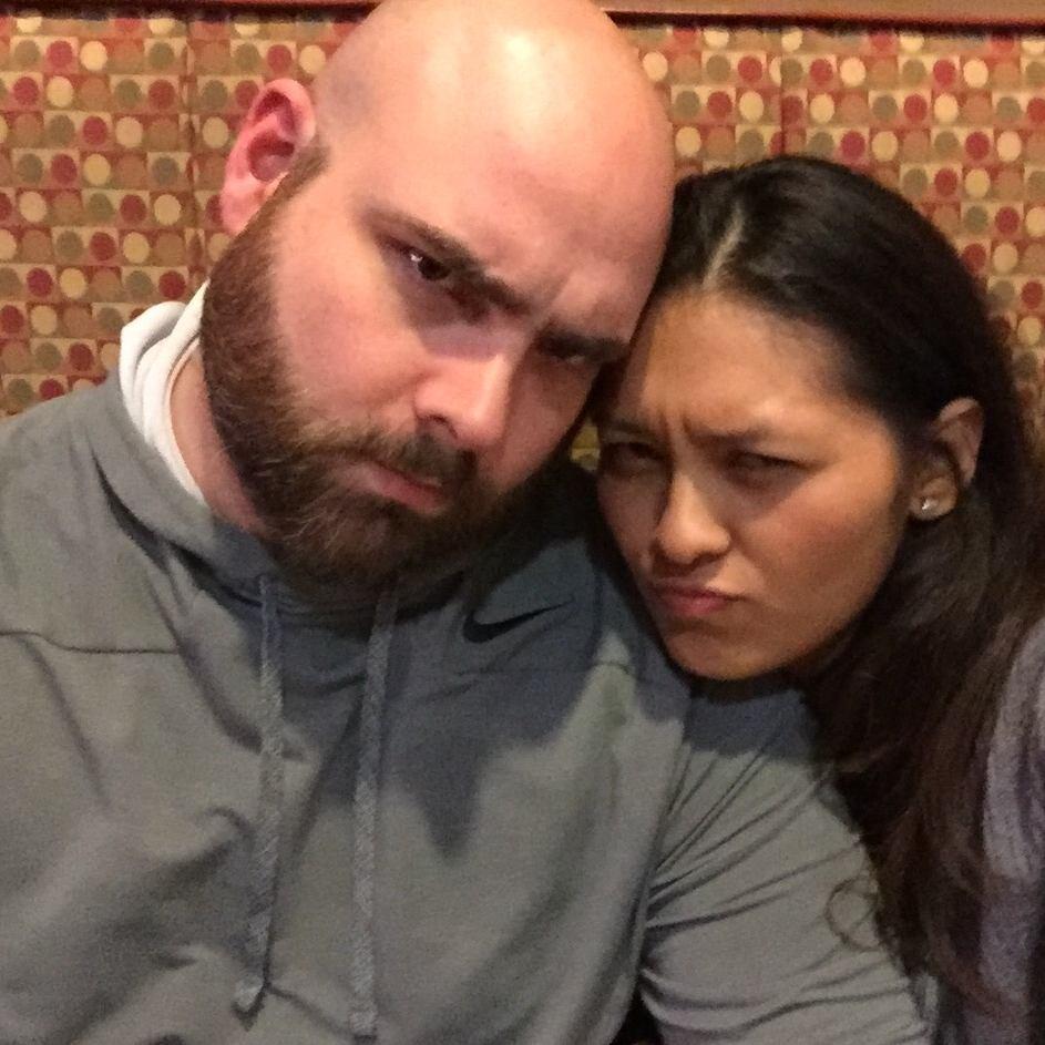 On one of our first dates; the first of many grumpy photo faces to come.