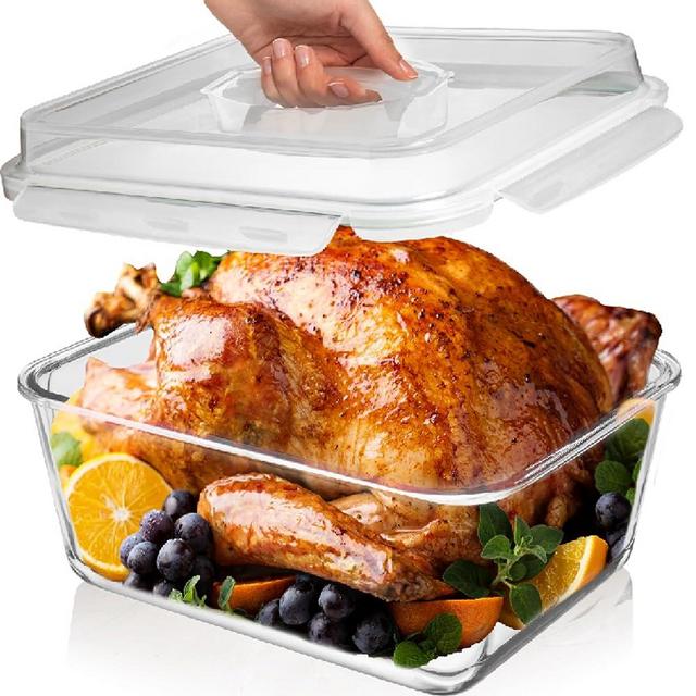 6500 ML / 220 oz / 28 Cup LARGE Glass Food Storage Container with Airtight Locking Lid. Ideal Storing food, Vegetables, Fruits. Baking Casserole, Lasagna, Roasting Turkey, Chicken BPA Free Oven Safe