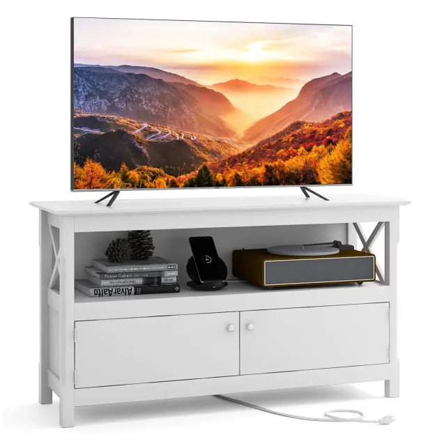 Tangkula TV Stand with Power Outlet Media Entertainment Center Modern TV Console Table White