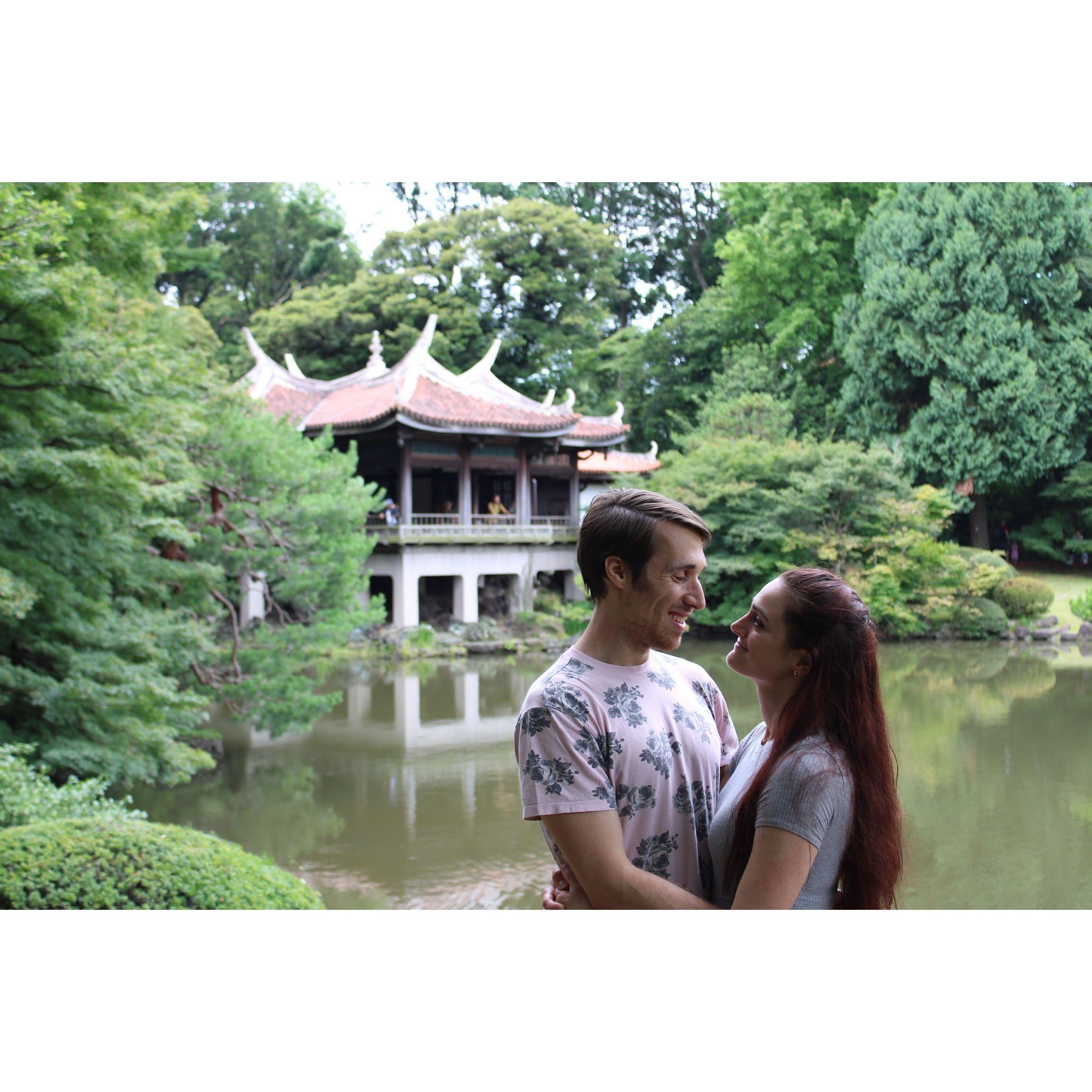 We got engaged at Shinjuku Gyoen in Tokyo, Japan.