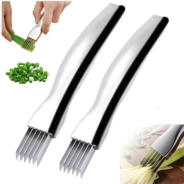 Shred Silk The Knife, 2025 Upgrade Green Onion Cutter Stainless Steel Chopped Kitchen Slicing Tool Cutter for Vegetables Onion Garlic, Multifunctional Kitchen Food Vegetable Cutter (2Pack)