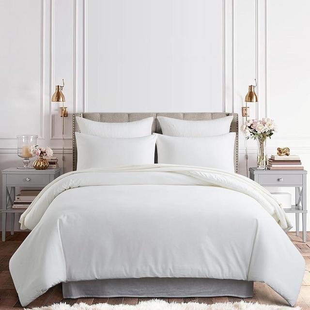 SOFTPAGE Cotton Comforter for Queen Size Bed, White Comforter Queen, Linen Feel Washed Bedding, Queen Size Comforter 3 Pieces (1 Comforter, 2 Pillowshams)