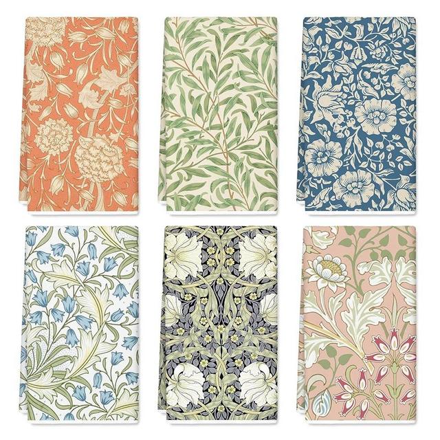 JarThenaAMCS William Morris Floral Kitchen Towel 18 x 28 Inch Wildflower Dishcloth Decorative Hand Drying Tea Towel for Baking Cooking Cleaning Party Supplies, 6Pcs