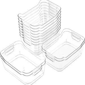 12 Pack Clear Plastic Storage Bins, Pantry Organizers and Storage, Clear Pantry Organizer Bins, Plastic Containers with Handle for Kitchen,Freezer,Cabinet,Closet,Bathroom Under Sink Storage