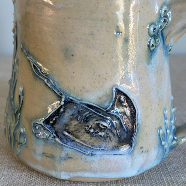 Handmade Stingray Pottery Mug, Ocean Art Coffee Cup
