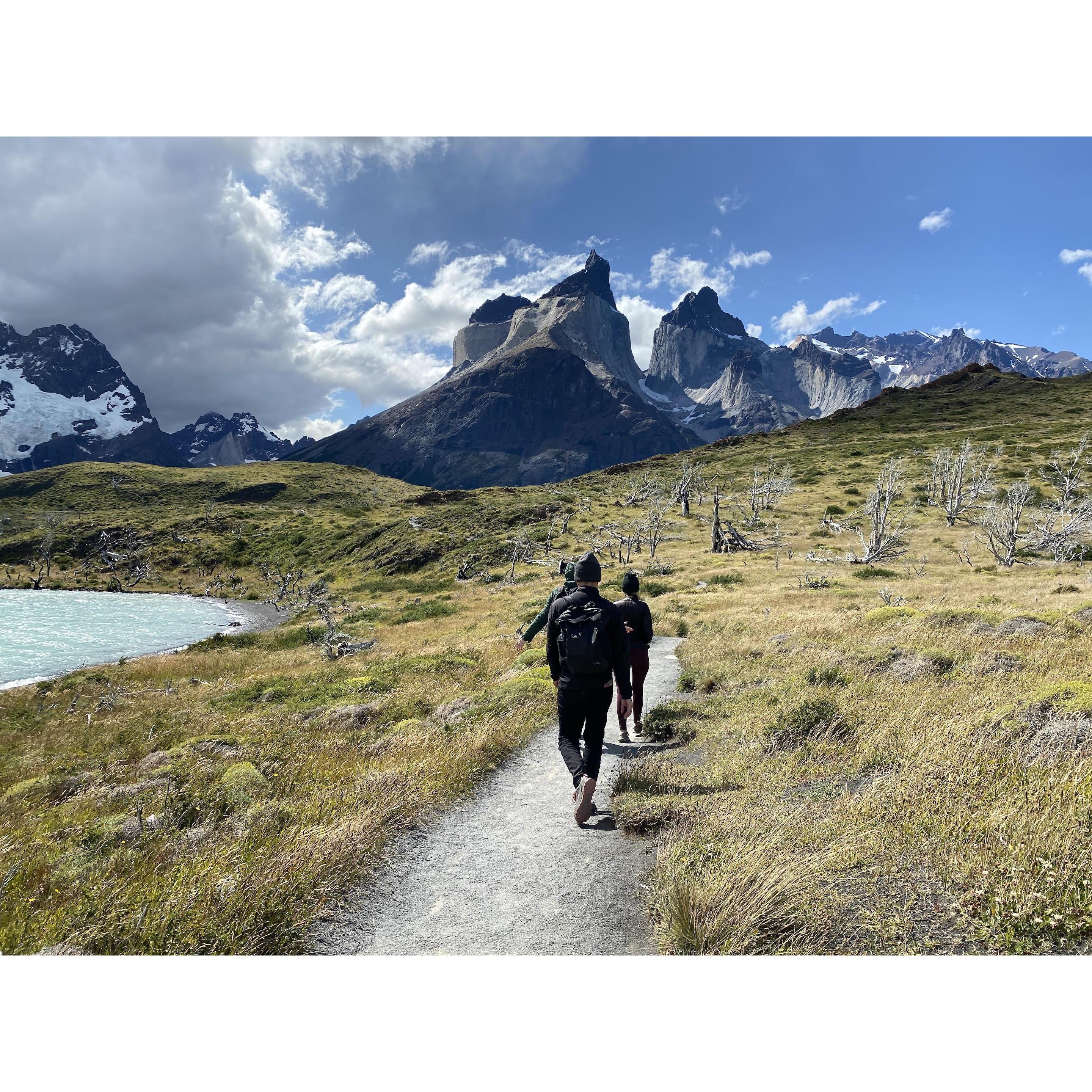 Day after wedding hike to Mirador Cuernos in Torres Del Paine National Park