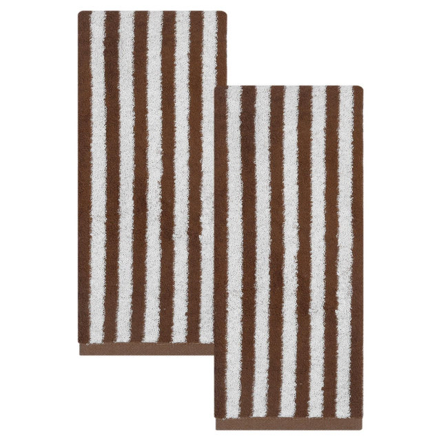 REGALWOVEN Classic Striped Cotton Hand Towels, Ultra Plush Absorbent Quick Dry Towels for Bathroom, Kitchen, Guest Room, 29" x 13" 2 Pack Brown