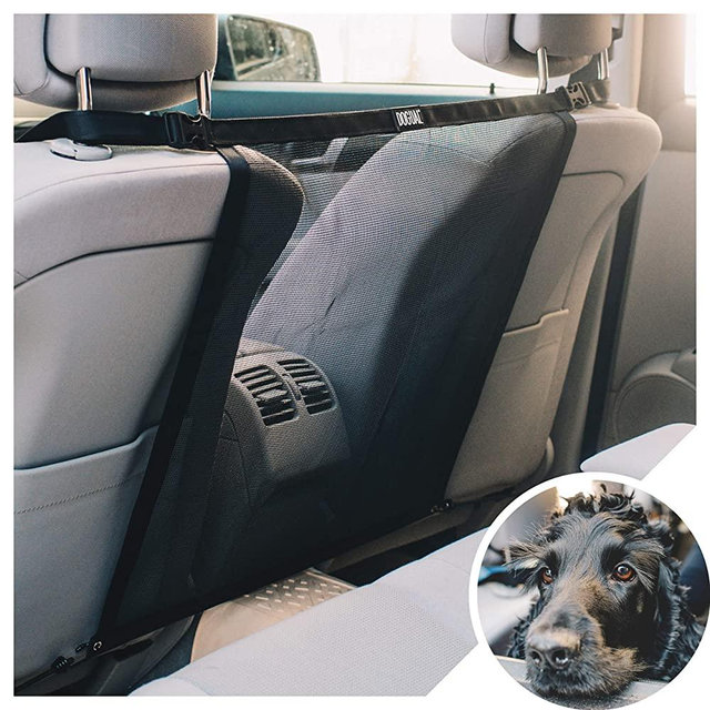 DOGUAL Car Dog Net Barrier - Universal Fit Sturdy Mesh, Easy to Install, Convenient for Air Conditioning, Easy to Clean & with Flexible Bungee Cords for Seat Movement