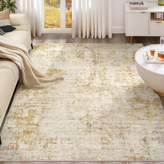 UERMEI 8x10 Area Rug Living Room Rugs - Washable Neutral Modern Abstract Soft Thin Large Rug Indoor Floor No Slip Rug Carpet for Bedroom Under Dining Table Home Office Decor - Golden Brown