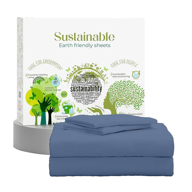 SUPREME ELEGANCE Queen Sheet Set – Natural 100% Long Staple Cotton Percale Sheets Queen Size Bed Set, Deep Pocket Snug Fit, Oeko-tex Made in Green Sustainable Hotel Quality Bedding, Dark Blue
