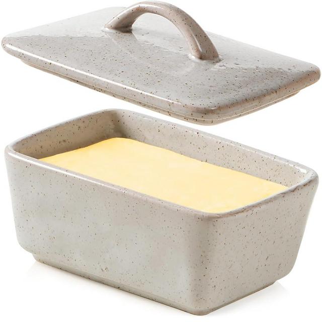 NUTRIUPS Ceramic Butter Dish with Lid for Countertop, Vintage European Butter Holder with Lid, Covered Butter Dish,Holds 1 Stick (Grey, Uniform size)