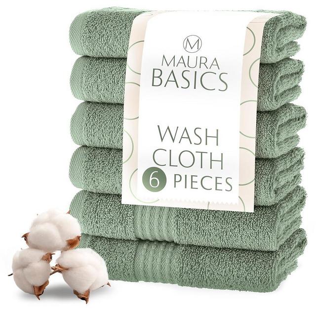Maura Basics Turkish Cotton Washcloth Towel Set - High-Performance Bathroom Essentials with Hanging Loops, Standard Size 13”x13”, Ideal for Daily Comfort, Sage Green