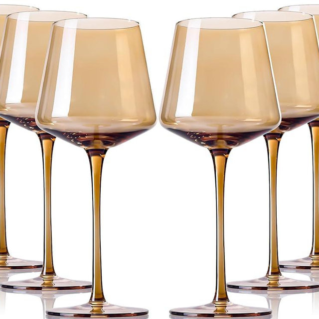 comfit Amber Wine Glasses Set Of 6 - Crystal Colorful Wine Glasses With Long Stem and Thin Rim,Modern Colored Wine Stemware for Wedding,Birthday,Anniversary 16oz(Amber)