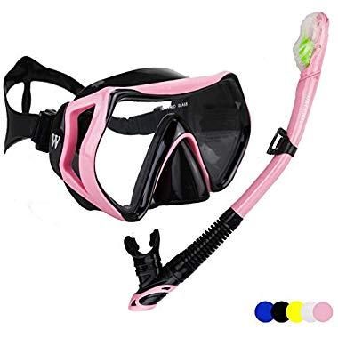 WACOOL Snorkeling Package Set for Adults, Anti-Fog Coated Glass Diving Mask, Snorkel with Silicon Mouth Piece,Purge Valve and Anti-Splash Guard.