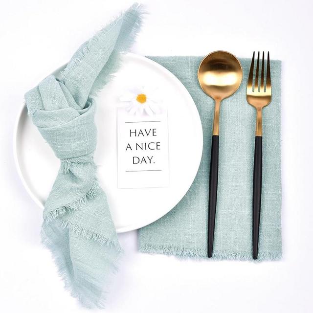 Joanlody Handmade Cloth Napkins 16.5x16.5 Inches Cotton Linen Napkins with Fringe Rustic Bulk Dinner Napkins for Wedding Party Baby Shower Set of 10 Sage Green