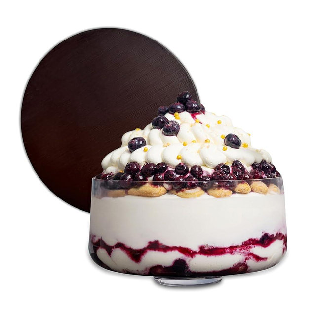 Trifle Bowl with Lid (90oz) - Bamboo Wood Lid - Trifle Glass, Glass Salad Bowl, Trifle Bowl with Pedestal - Dish for Layered Desserts, Fruits, Salads, (90oz)