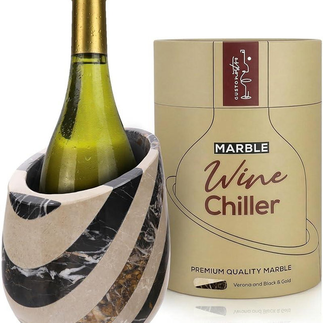 Gusto Nostro Marble Wine Chiller Bucket - 750ml Wine Bottle Cooler and Champagne Chiller for Party, Kitchen, Bar Cart Decor to Chill & Keep Bottles Cold - With Unique Wine Lovers Gift Box