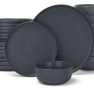 Famiware Mercury 24 Pieces Dinnerware Sets, Plates and Bowls Sets for 8, Microwave and Dishwasher Safe Dish Set, Charcoal