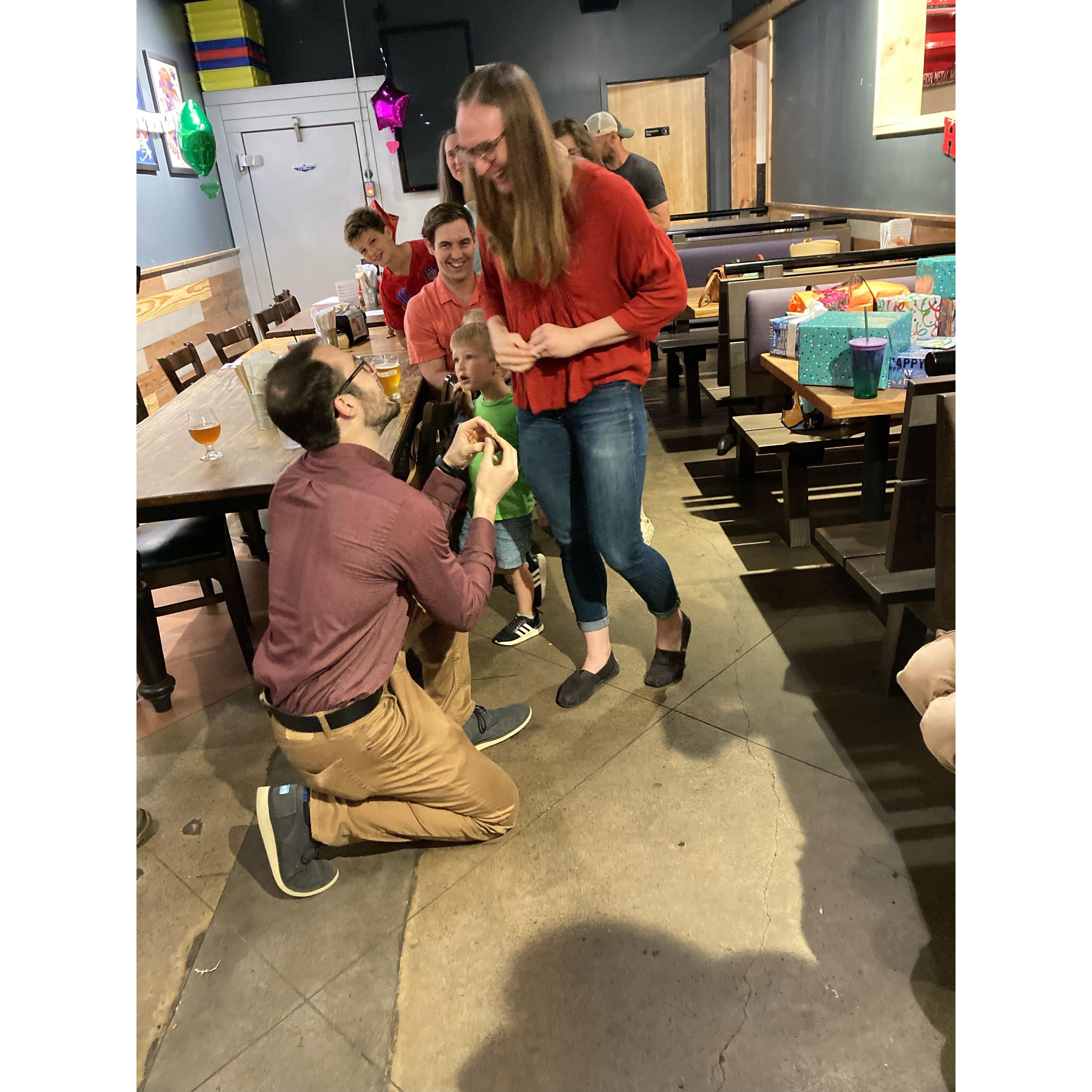 Greg's 23rd birthday at Rockin Dough in Germantown where he popped the question!
