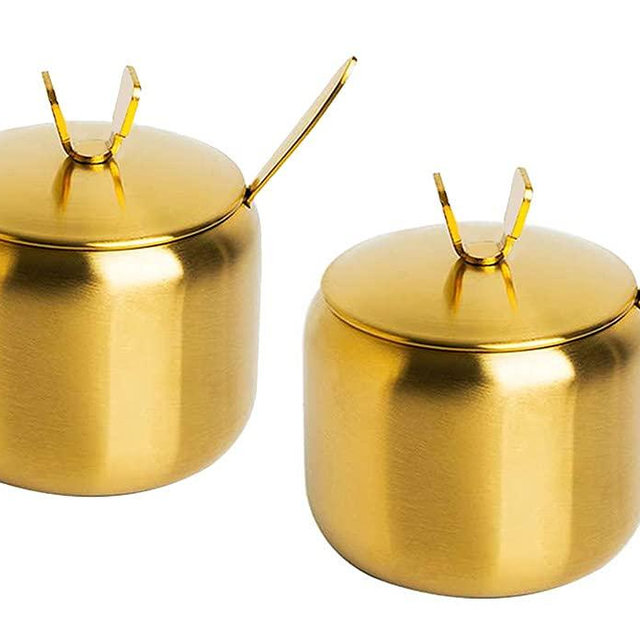 Mozacona 2pcs Stainless Steel Sugar Bowl Spice Jar Storage Seasoning Pot with Lid Spoon
