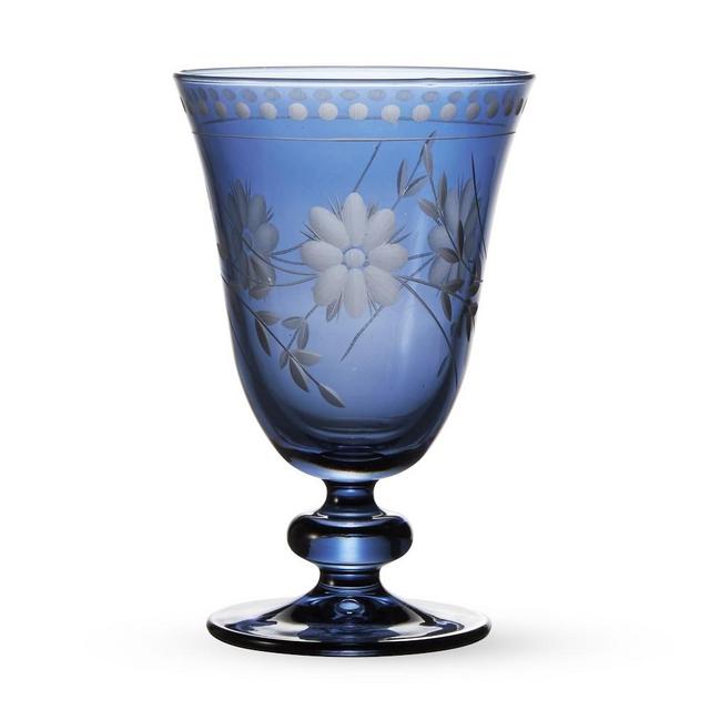 Vintage Etched Goblets, Set of 4, Blue