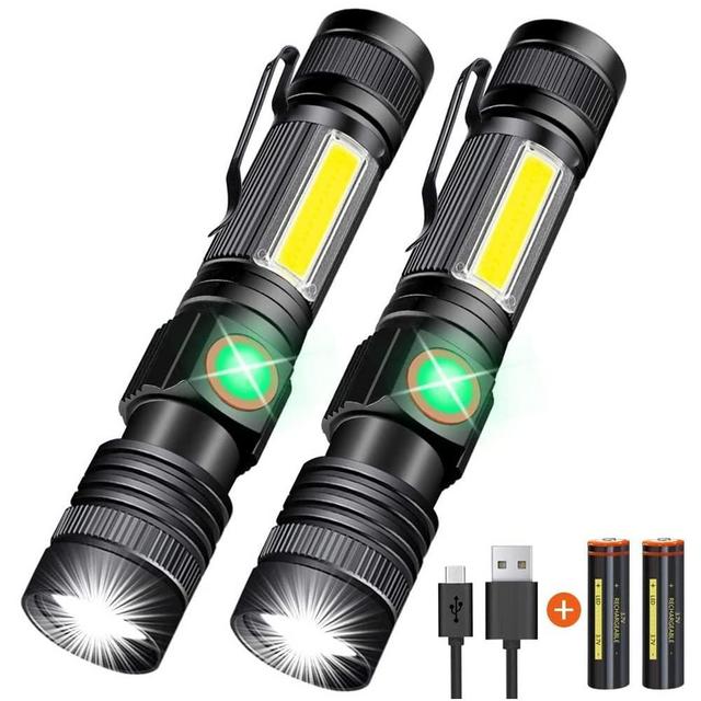 Hoxida USB Rechargeable Flashlight (Battery Included), Magnetic LED Flashlight, Super Bright LED Tactical Flashlight with Cob Sidelight, Waterproof, Zoomable Best Flashlight for Camping, Emergency