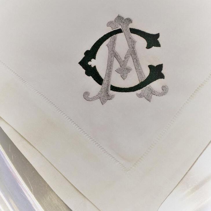 12 Custom Hemstitched Linen Dinner Napkins