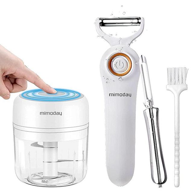 MIMODAY Upgrade Electric Manual Vegetable Peelers Set for Kitchen & Electric Mini Garlic Chopper, 2PCS Portable Food Slicer and Chopper (250ml&100ml)
