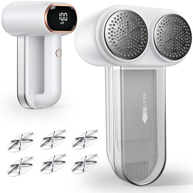 Fabric Shaver and Lint Remover, 6 Stainless Steel Blades, Dual-Head Rechargeable Sweater Shaver with LED Display, 3 Speeds, Electric Defuzzer for Clothes, Fuzz, Pills and Furniture