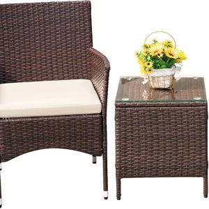 Devoko Patio Porch Furniture Sets 3 Pieces PE Rattan Wicker Chairs with Table Outdoor Garden Furniture Sets (Brown/Beige)