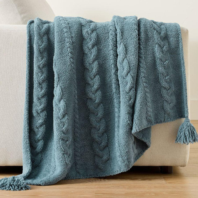 Classic Cable Knit Throw, Steel Blue, 50" x 60"