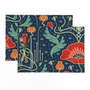 art nouveau poppy red wallpaper