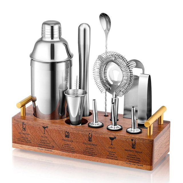 LUCKYGOOBO Cocktail Shaker Set,Bartender Kit with Stand,24oz Martini Shaker,12-Piece Professional Bar Tool Set,Drink Mixer Set with All Essential Accessory Tools.