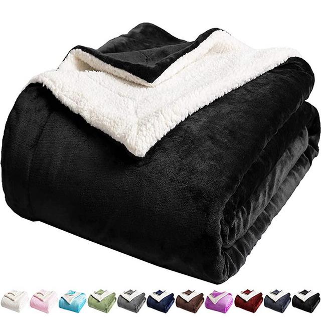 LBRO2M Sherpa Fleece Bed Blanket Twin Size Super Soft Fuzzy Plush Warm Cozy Fluffy Microfiber Couch Throw Velvet Double Reversible Luxurious Blankets (Black, Twin(65x90 Inches))