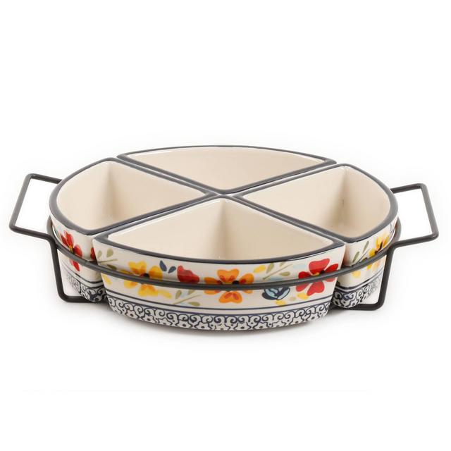 Gibson Home 5pc Stoneware 4-Section Tidbit Serving Dish Set