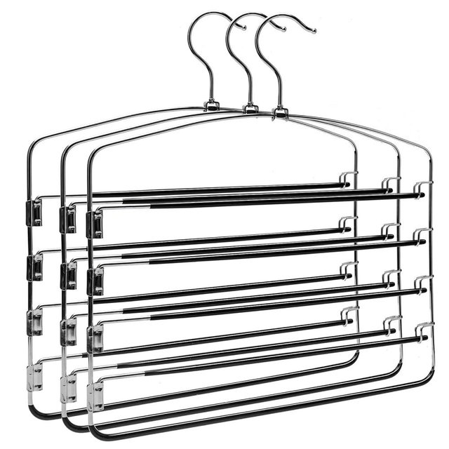 Multi-Layer Metal Pants Hangers, 3 Pack, 5 Swing Arms, Non-Slip