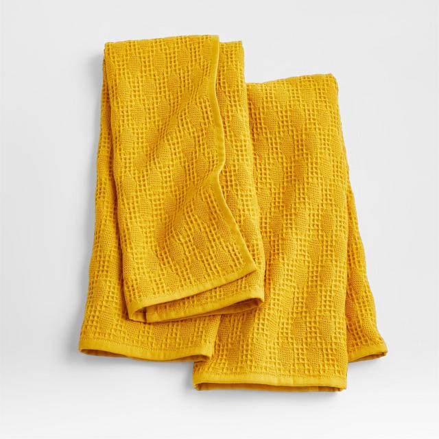 Diamond Piqué Ocher Yellow Dish Towels, Set of 2