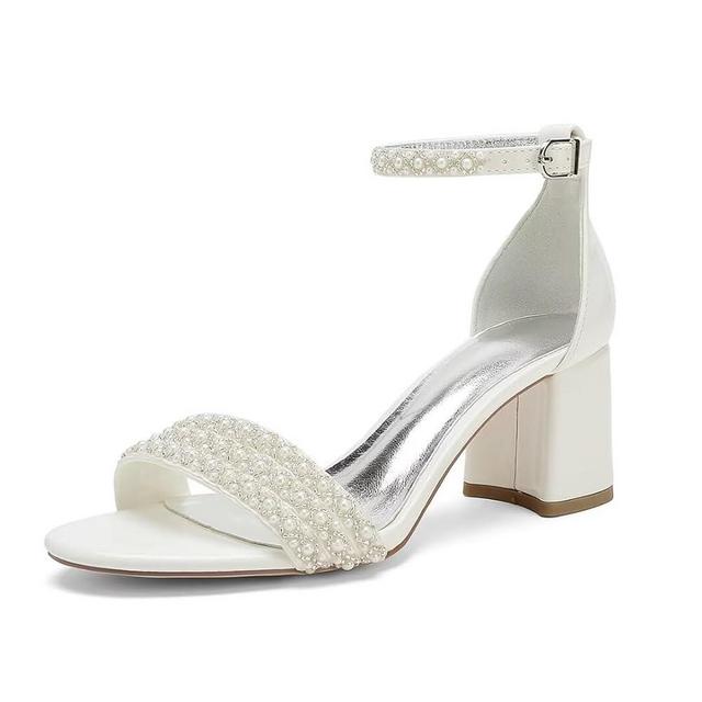 YWXYMGE Block Heels Pearls Wedding Sandals Open Toe Ankle Strap Evening Party Summer Shoes