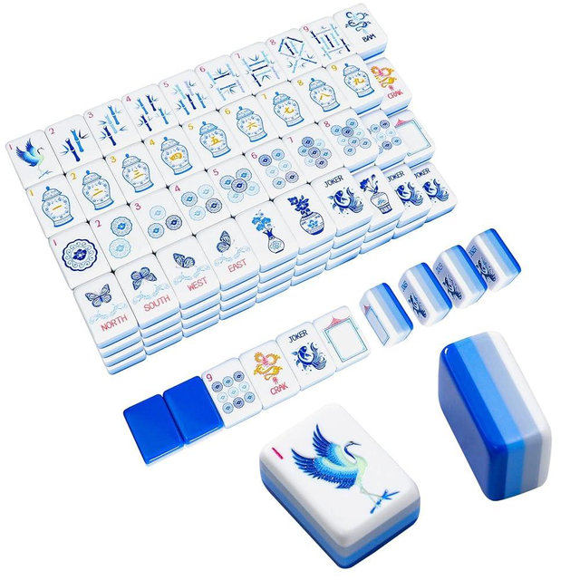 TIASUSAN American Mahjong Tile Set(4 Layer), 160 Blue Acrylic Engraved Tiles with Mahjong Tiles Bag and Mah-jongg Accessories